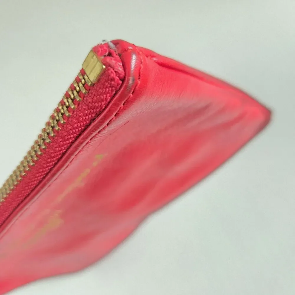 Rebecca Minkoff Red Genuine Leather Cosmetic Makeup Travel Bag with Gold 8x6in